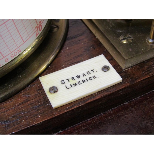 35 - An early 20c barograph retailed by Stewart of Limerick.  The aneroid movement has an eight fold bell... 