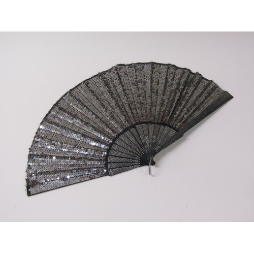 67 - Three 19c hand fans, one with mother of pearl sticks, black lace and silk painted with flowers and b... 