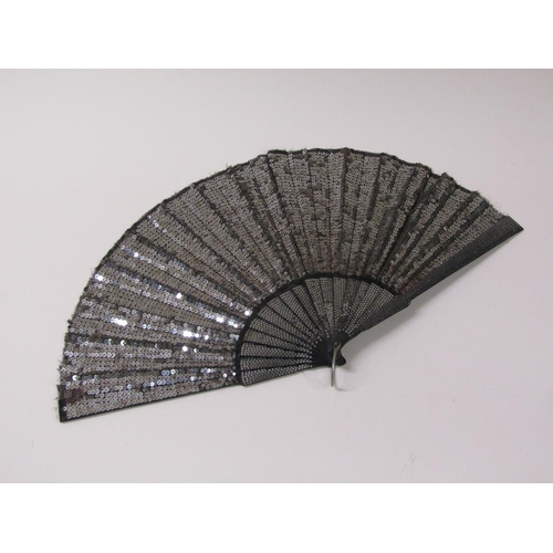 67 - Three 19c hand fans, one with mother of pearl sticks, black lace and silk painted with flowers and b... 