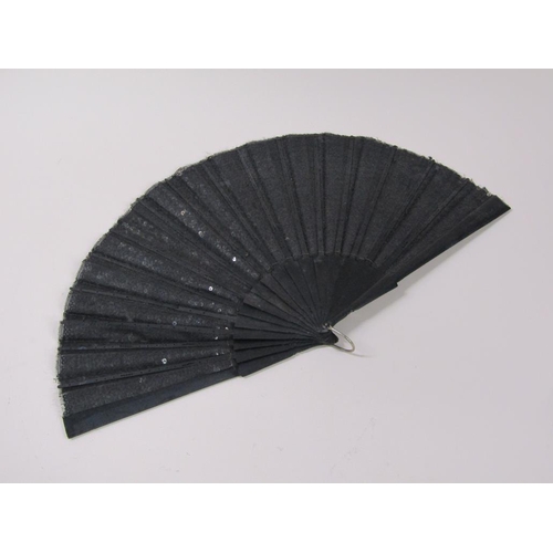 67 - Three 19c hand fans, one with mother of pearl sticks, black lace and silk painted with flowers and b... 