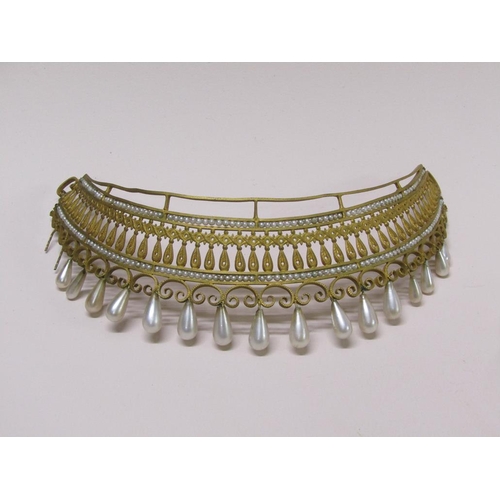 75 - An Edwardian gilt metal and seed pearl tiara, a/f, 17cm l.