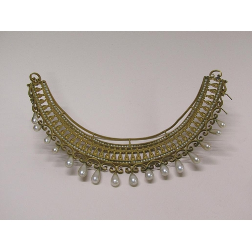 75 - An Edwardian gilt metal and seed pearl tiara, a/f, 17cm l.