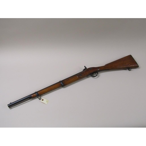 10 - A 19c single barrel sporting percussion rifle with walnut stock, 83cm barrel, 104cm l overall.