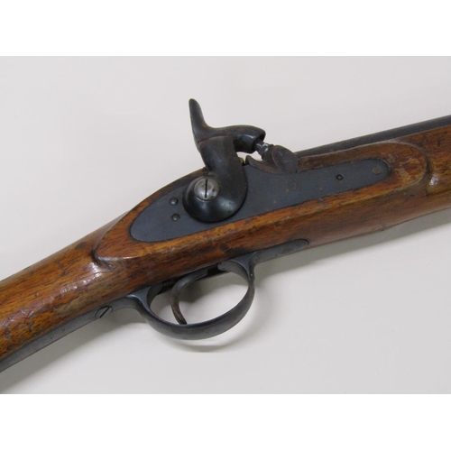 10 - A 19c single barrel sporting percussion rifle with walnut stock, 83cm barrel, 104cm l overall.