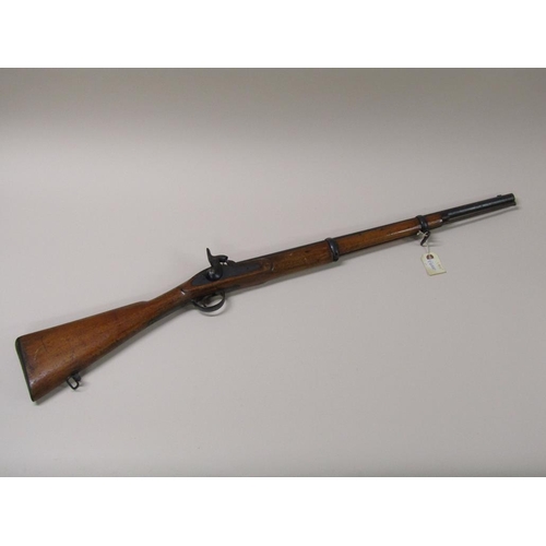 10 - A 19c single barrel sporting percussion rifle with walnut stock, 83cm barrel, 104cm l overall.