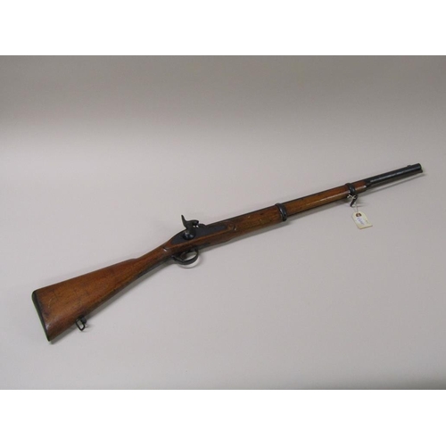 10 - A 19c single barrel sporting percussion rifle with walnut stock, 83cm barrel, 104cm l overall.