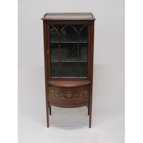 276 - A late 19c/early 20c mahogany side cabinet fitted shelves and enclosed by arched astragal glazed doo... 