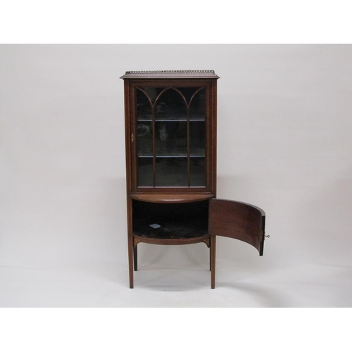 276 - A late 19c/early 20c mahogany side cabinet fitted shelves and enclosed by arched astragal glazed doo... 