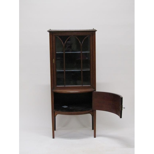 276 - A late 19c/early 20c mahogany side cabinet fitted shelves and enclosed by arched astragal glazed doo... 