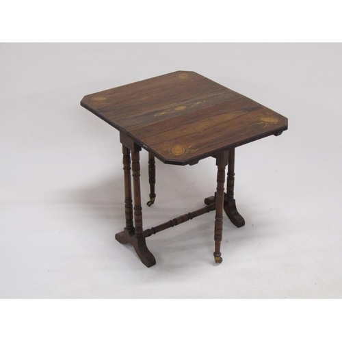 279 - A late Victorian rosewood marquetry decorated Sutherland table on baluster ring turned legs, 55cm w,... 