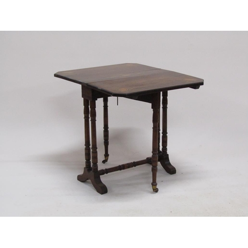 279 - A late Victorian rosewood marquetry decorated Sutherland table on baluster ring turned legs, 55cm w,... 