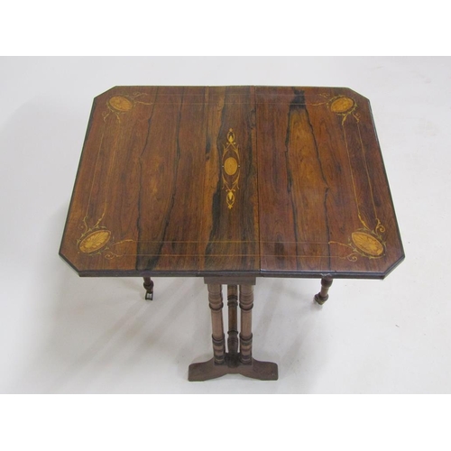 279 - A late Victorian rosewood marquetry decorated Sutherland table on baluster ring turned legs, 55cm w,... 