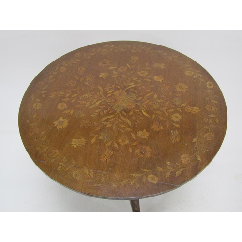 281 - A early 19c Dutch marquetry circular pedestal tilt top tripod table, 81cm w, 74cm h.