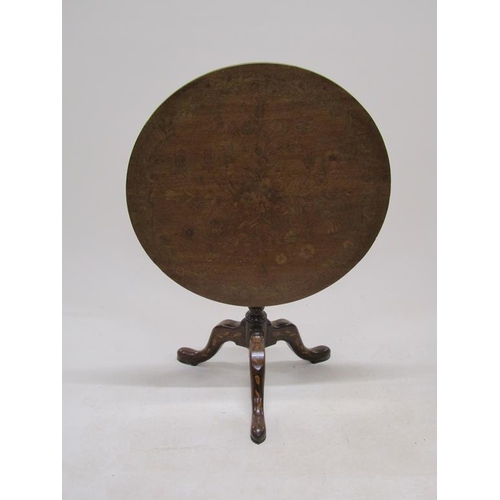 281 - A early 19c Dutch marquetry circular pedestal tilt top tripod table, 81cm w, 74cm h.