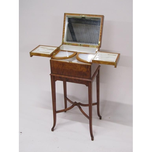 283 - An early 20c Asprey satinwood ladies dressing box, fitted but no tools, with rising mirrored cover a... 