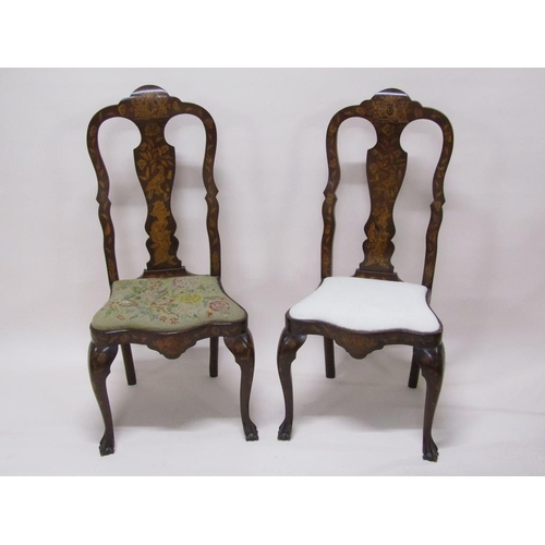 286 - A matched set of five (2+3) 19c Dutch marquetry dining chairs with shaped top rails, marquetry decor... 