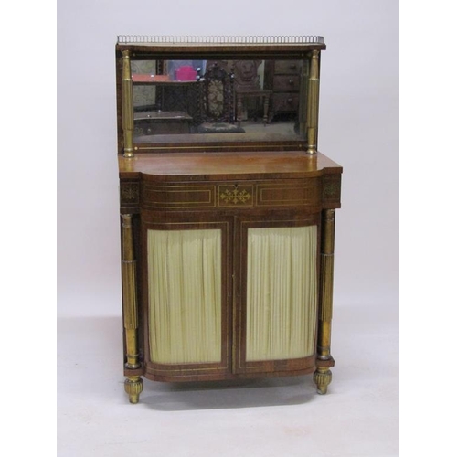 288 - A Regency rosewood mirrorback chiffonier with slight bow front, brass rail and motif inlaid, having ... 