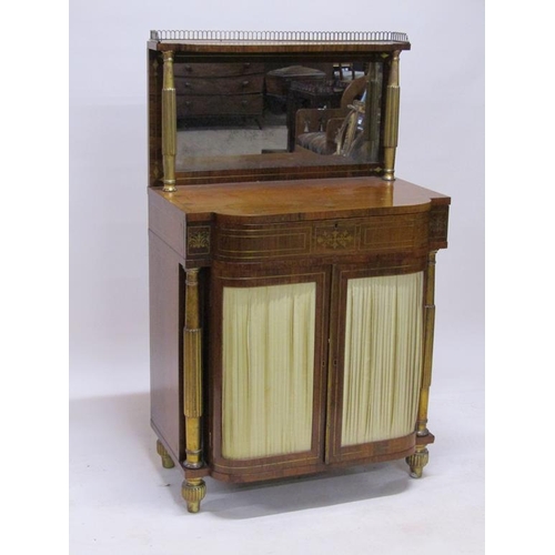 288 - A Regency rosewood mirrorback chiffonier with slight bow front, brass rail and motif inlaid, having ... 