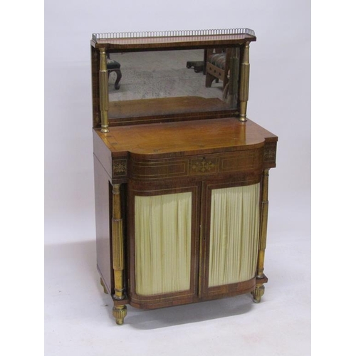 288 - A Regency rosewood mirrorback chiffonier with slight bow front, brass rail and motif inlaid, having ... 