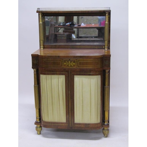 288 - A Regency rosewood mirrorback chiffonier with slight bow front, brass rail and motif inlaid, having ... 