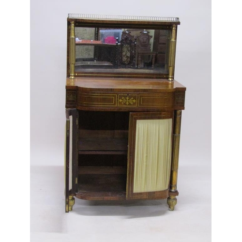 288 - A Regency rosewood mirrorback chiffonier with slight bow front, brass rail and motif inlaid, having ... 