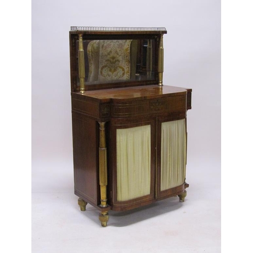 288 - A Regency rosewood mirrorback chiffonier with slight bow front, brass rail and motif inlaid, having ... 