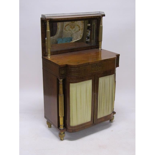 288 - A Regency rosewood mirrorback chiffonier with slight bow front, brass rail and motif inlaid, having ... 