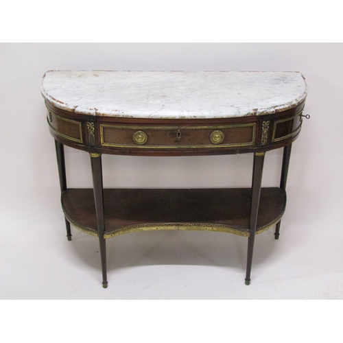 294 - A 19c French marble top two tier side table with ormolu mounts, the bottom shelf with three quarter ... 