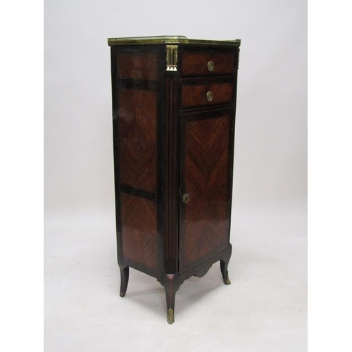 296 - A 19c French pedestal figured walnut cabinet, fitted cupboard under two short drawers with marble to... 