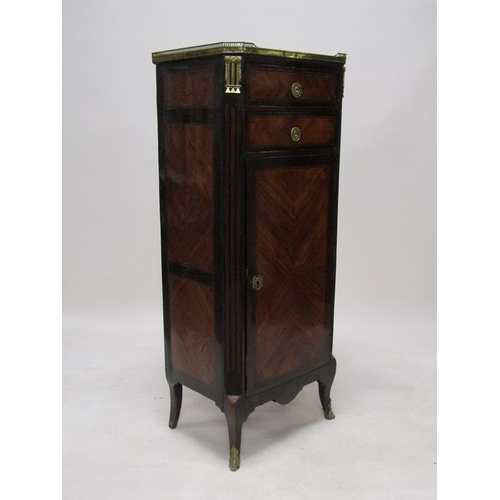 296 - A 19c French pedestal figured walnut cabinet, fitted cupboard under two short drawers with marble to... 