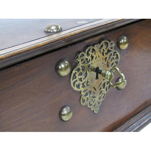 305 - A large late 18c/early 19c Dutch Colonial walnut storage box with brass fittings and random decorati... 