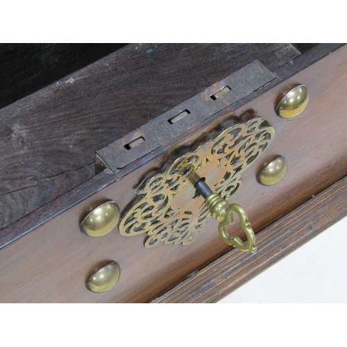 305 - A large late 18c/early 19c Dutch Colonial walnut storage box with brass fittings and random decorati... 