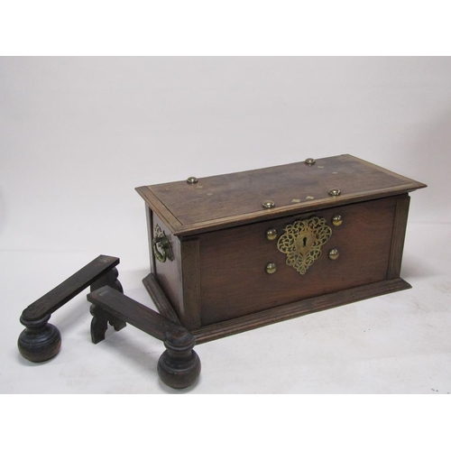 305 - A large late 18c/early 19c Dutch Colonial walnut storage box with brass fittings and random decorati... 