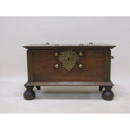 305 - A large late 18c/early 19c Dutch Colonial walnut storage box with brass fittings and random decorati... 