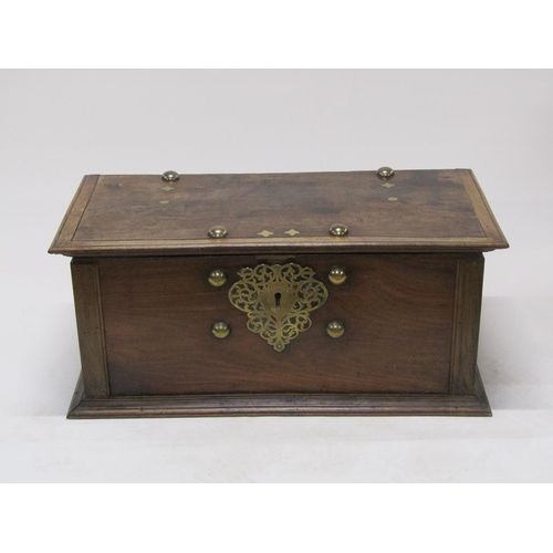 305 - A large late 18c/early 19c Dutch Colonial walnut storage box with brass fittings and random decorati... 