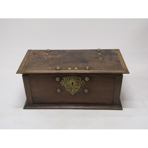 305 - A large late 18c/early 19c Dutch Colonial walnut storage box with brass fittings and random decorati... 