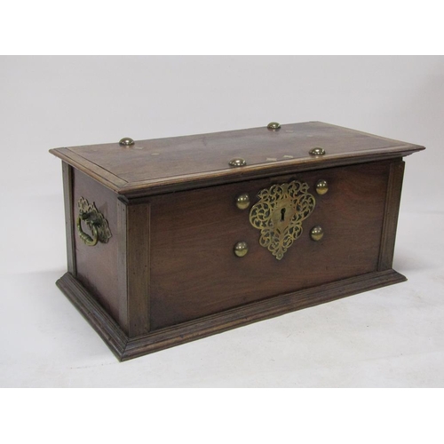 305 - A large late 18c/early 19c Dutch Colonial walnut storage box with brass fittings and random decorati... 