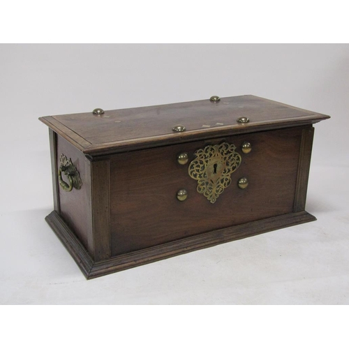 305 - A large late 18c/early 19c Dutch Colonial walnut storage box with brass fittings and random decorati... 