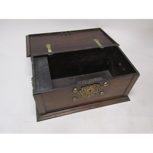 305 - A large late 18c/early 19c Dutch Colonial walnut storage box with brass fittings and random decorati... 