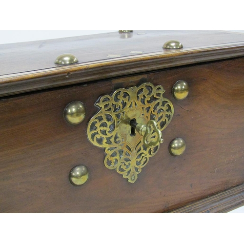 305 - A large late 18c/early 19c Dutch Colonial walnut storage box with brass fittings and random decorati... 