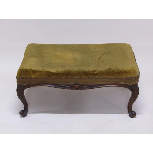 317 - A Victorian two seater stool with a carved mahogany show frame, having cabriole legs, upholstered se... 