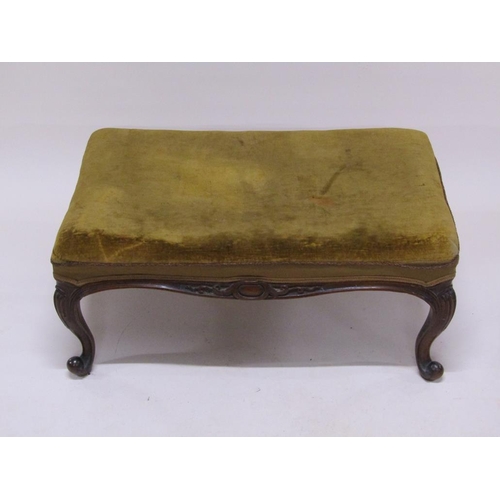 317 - A Victorian two seater stool with a carved mahogany show frame, having cabriole legs, upholstered se... 