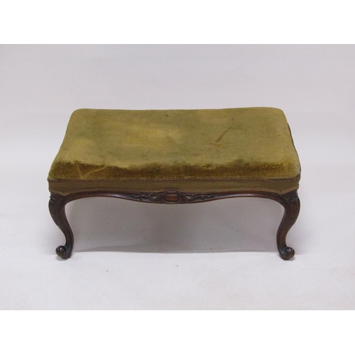 317 - A Victorian two seater stool with a carved mahogany show frame, having cabriole legs, upholstered se... 