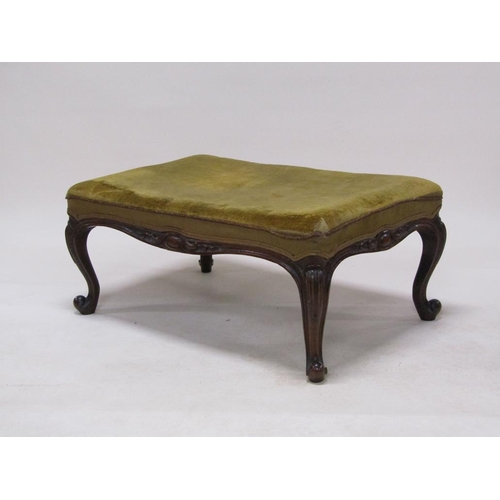 317 - A Victorian two seater stool with a carved mahogany show frame, having cabriole legs, upholstered se... 