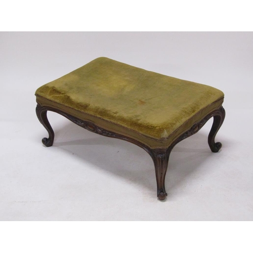 317 - A Victorian two seater stool with a carved mahogany show frame, having cabriole legs, upholstered se... 