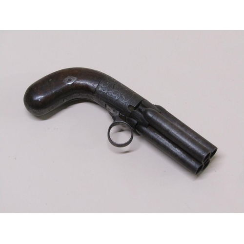 5 - A 46-bore four-shot ring trigger south cocking percussion pepperbox pistol, 7.25 cm. l, with a two p... 