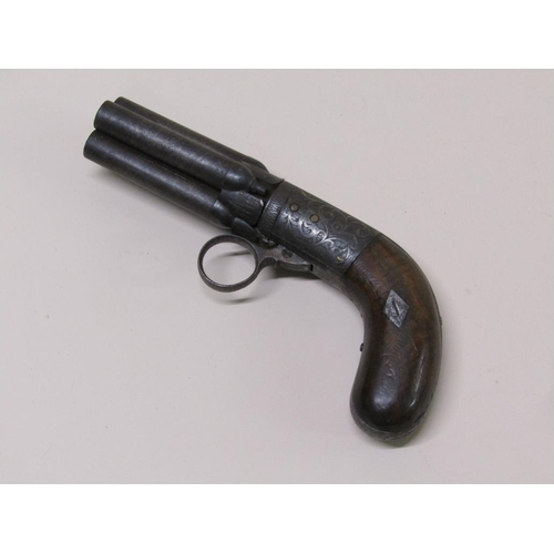 5 - A 46-bore four-shot ring trigger south cocking percussion pepperbox pistol, 7.25 cm. l, with a two p... 