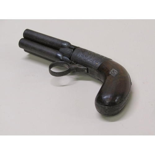 5 - A 46-bore four-shot ring trigger south cocking percussion pepperbox pistol, 7.25 cm. l, with a two p... 