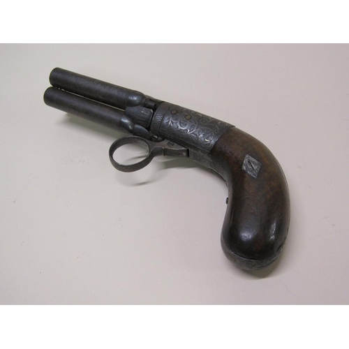 5 - A 46-bore four-shot ring trigger south cocking percussion pepperbox pistol, 7.25 cm. l, with a two p... 