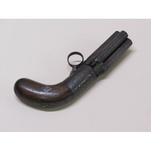 5 - A 46-bore four-shot ring trigger south cocking percussion pepperbox pistol, 7.25 cm. l, with a two p... 